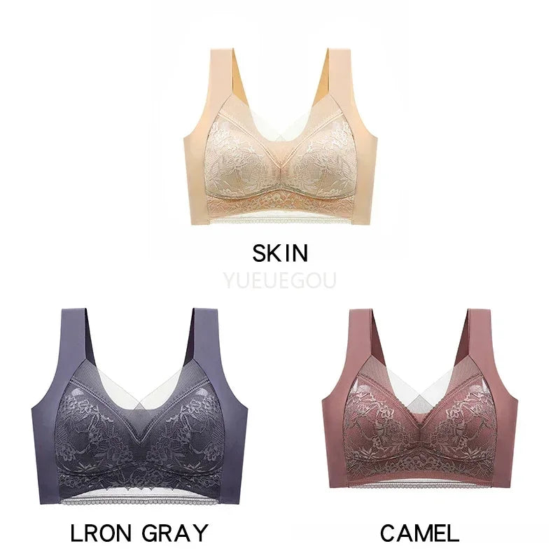 3 Pcs Women's Push Up Bralette Wireless Bras - 5cm Natural Lift, Seamless Lace Plus Size (L-6XL), No Underwire Comfort