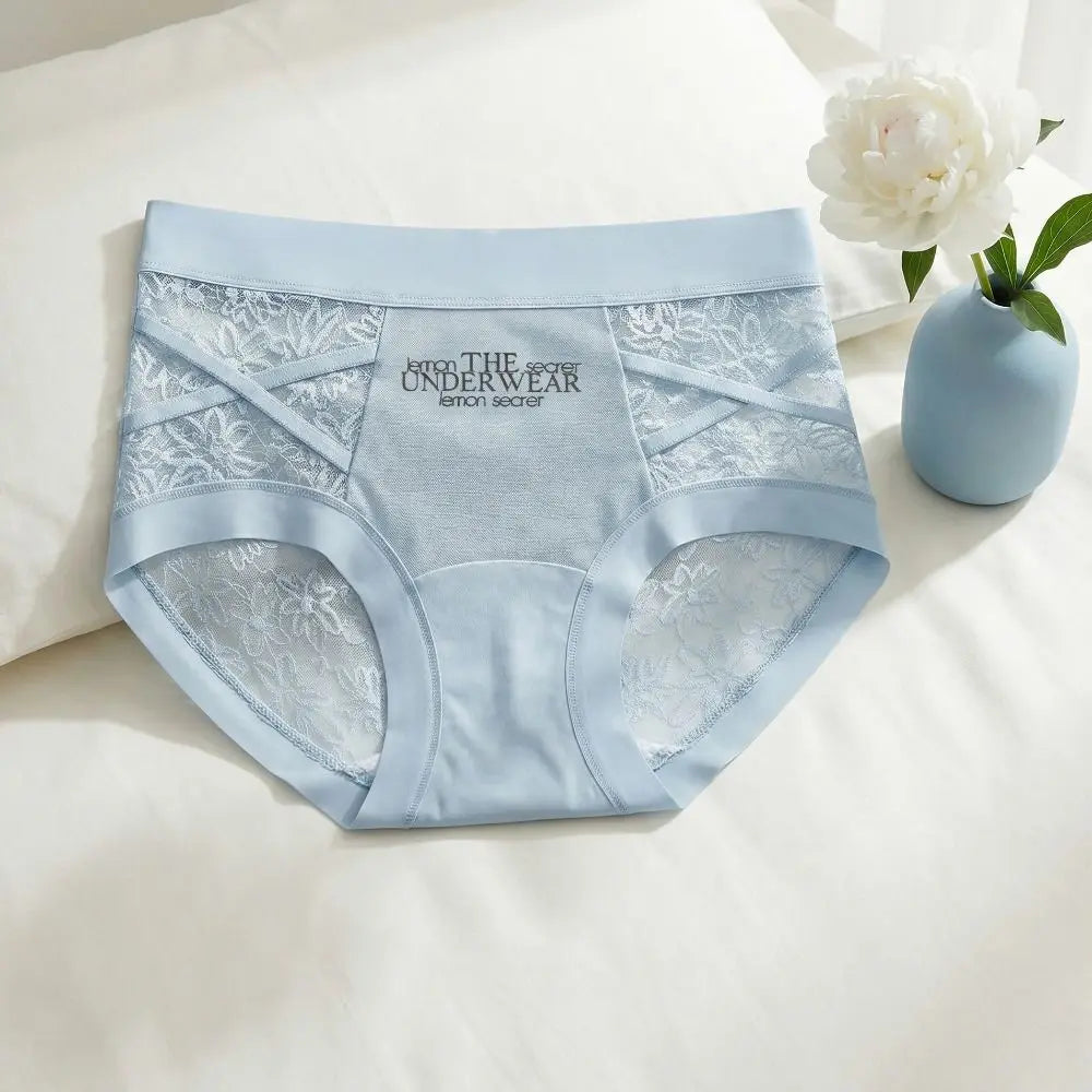 Lingerie French Style Lace Briefs Mesh Patchwork Satin Silk Panties Low Waist Transparent Lace Underwear Women Gifts