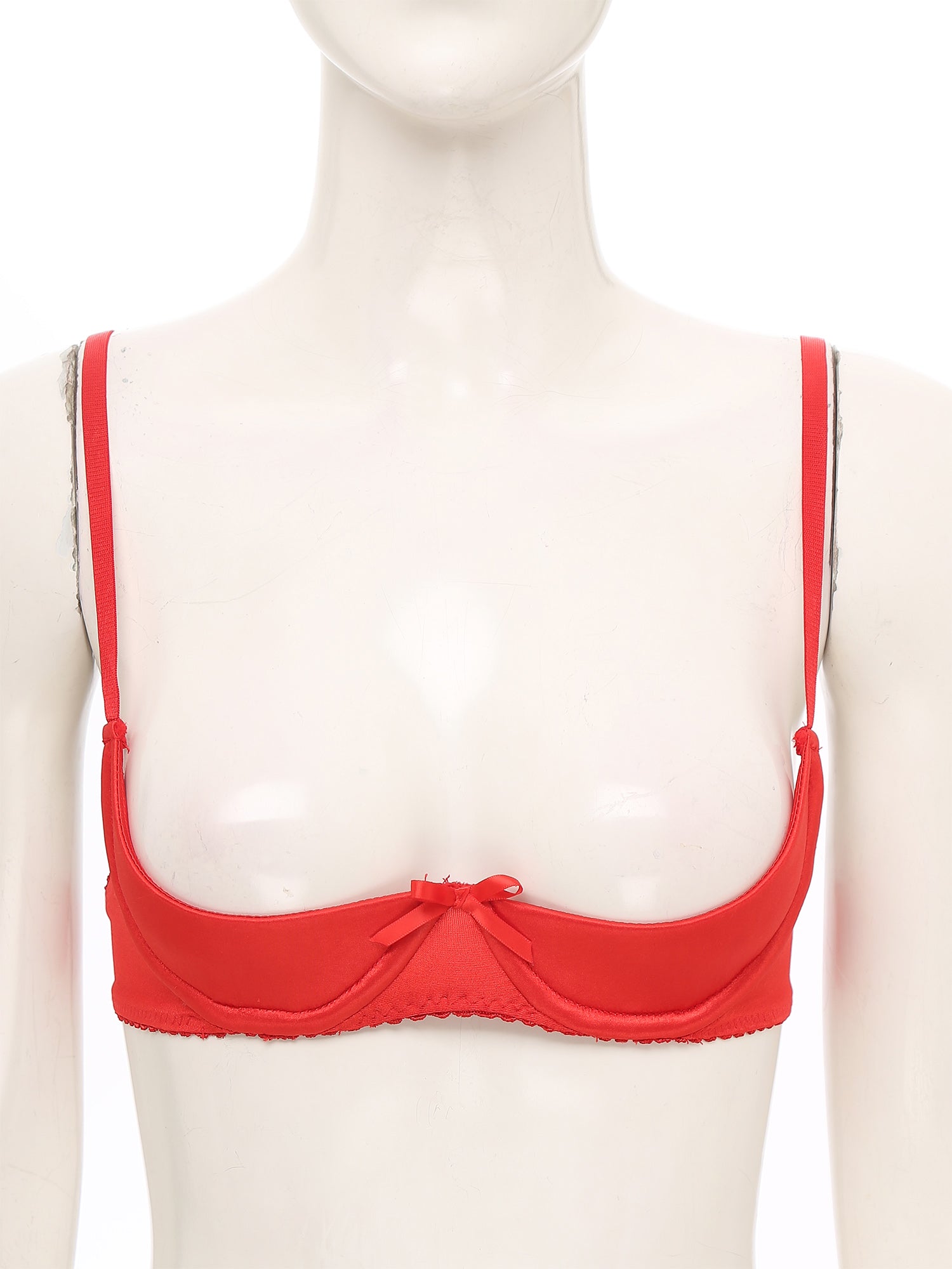 Womens Sexy Satin Intimates Lingerie Bras Female Adjustable Straps Underwire Half Cup Bow Push Up Balconette Brassiere Underwear