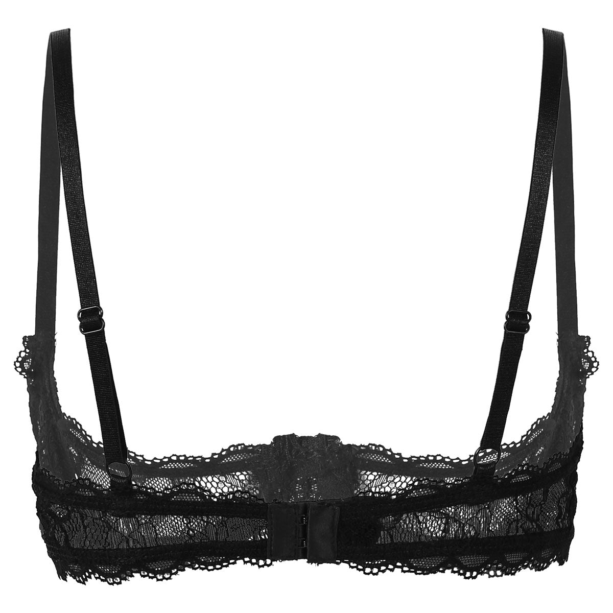 Womens Sexy Lace 1/4 Cups Unlined Bra See Through Mesh Push Up Underwired Brassiere Non Padded Balconette Bras Lingerie Tops