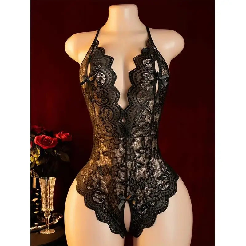 See Through Babydoll Dress Lace Sexy Lingerie Set Transparent Women Suspenders Dress Erotic Underwear Ladies Night Club Bodysuit