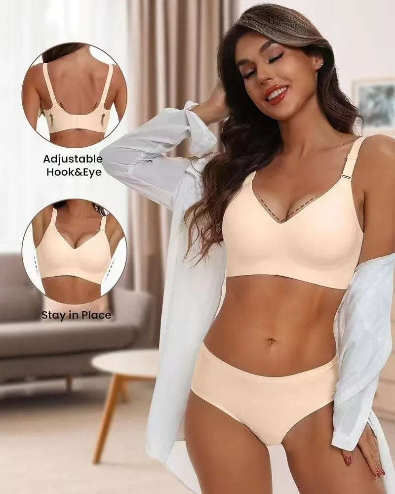 Women's Wireless Push-Up Bra Comfortable No-Wire Full Support Seamless Lift Bralette for Everyday T-Shirt Style