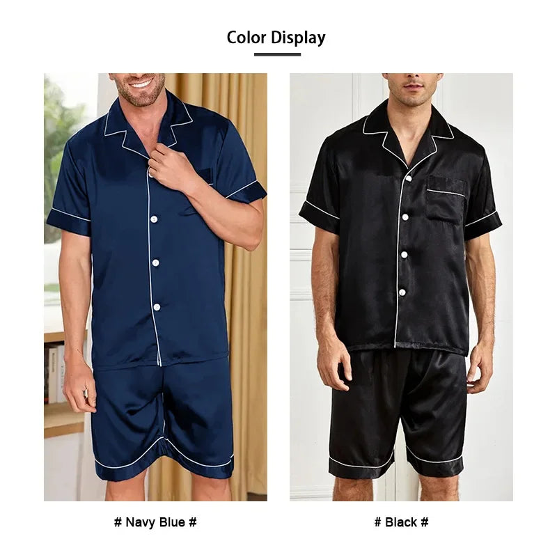 Men's pajamas set for summer short sleeve pocket button down shirt & Shorts Pyjama loungewear set sleepwear pijama home clothing