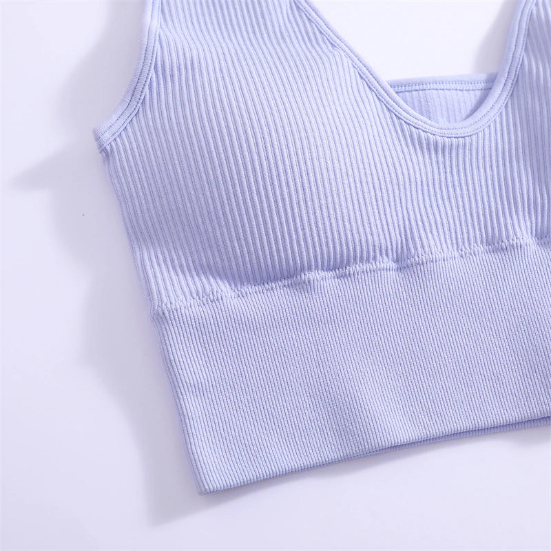 Sports Yoga Women's Bra Ribbed Shockproof Fitness Workout Bralette Sexy Elastic Backless Underwear Push-Up Bra Sportswear Tops