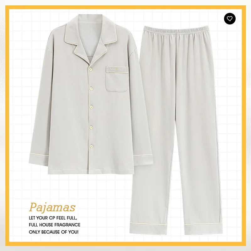 Men's Pajama Sets Long Sleeve Cotton Top Pant Sleepwear Soft Spring Autumn Plus Size Loungewear Male Homewear Leisure Outwear