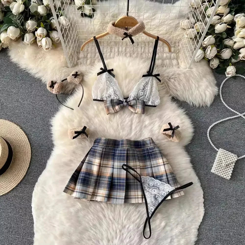 Backless Hotsweet Bow Lingerie For Women See Through Mesh Sexy Bunny Costume Lingerie Bodysuit 4 Piece Jumpsuit Spot Lace Cospla