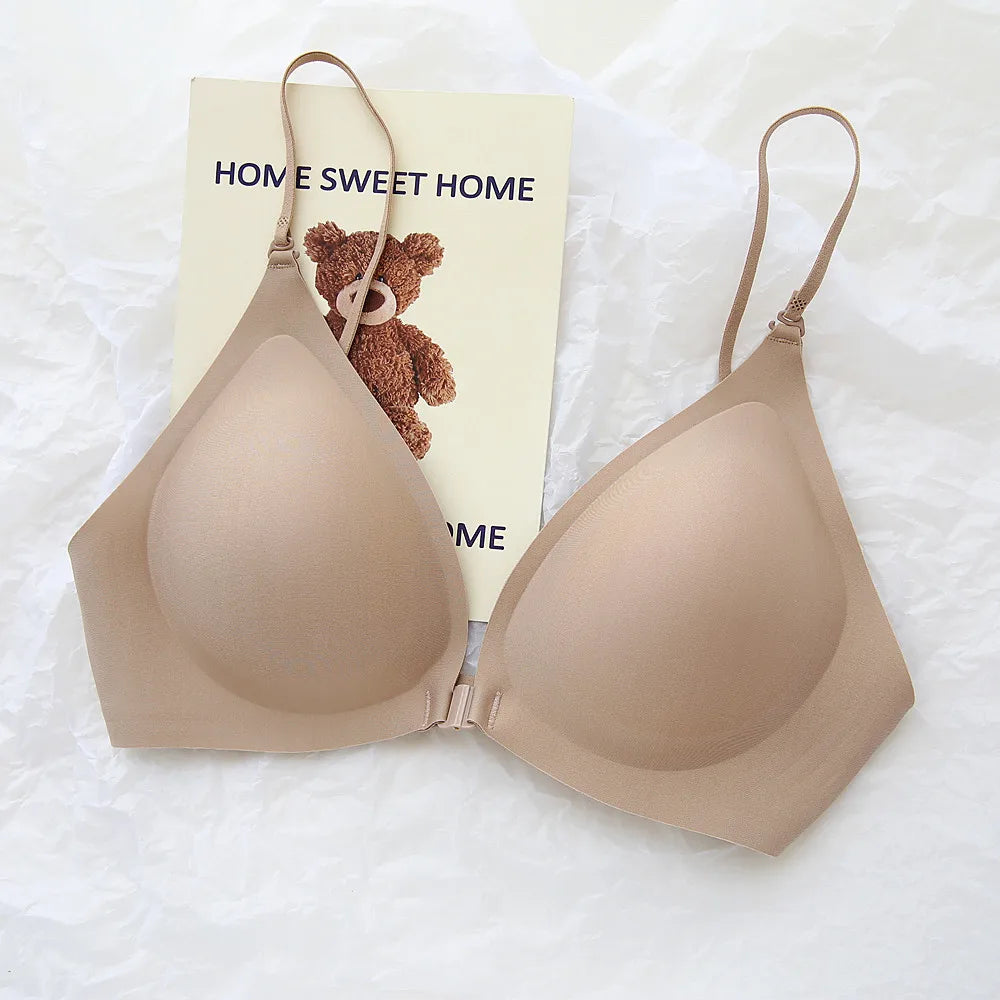 Front-Close Wireless Bra, Large U-Back & One-Strap Design, Seamless Push-Up for Small Bust, Thin Shoulder Straps, Summer Style