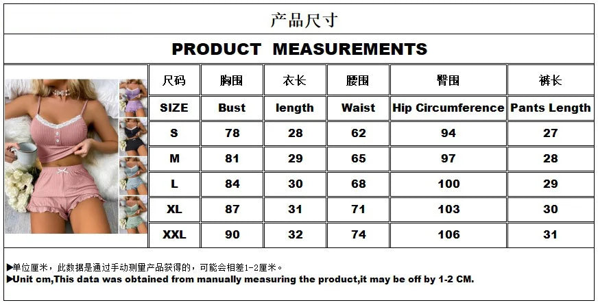New women's summer sleepwear two-piece set with lace lace camisole shorts sexy and comfortable sleepwear home suit set Y2K