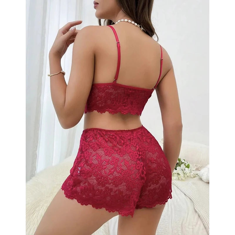 Lace Lingerie Set For Women   Comfortable Strappy Short Pajamas   Sleepwear    Home Wear.