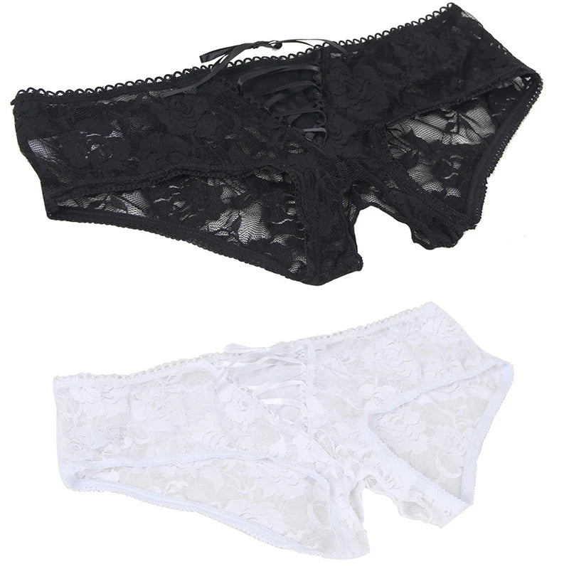 Women's Lingerie Crotchless Panties Low-waist Lace Transparent Underwear Strappy Thongs Intimates Femme Erotic Briefs
