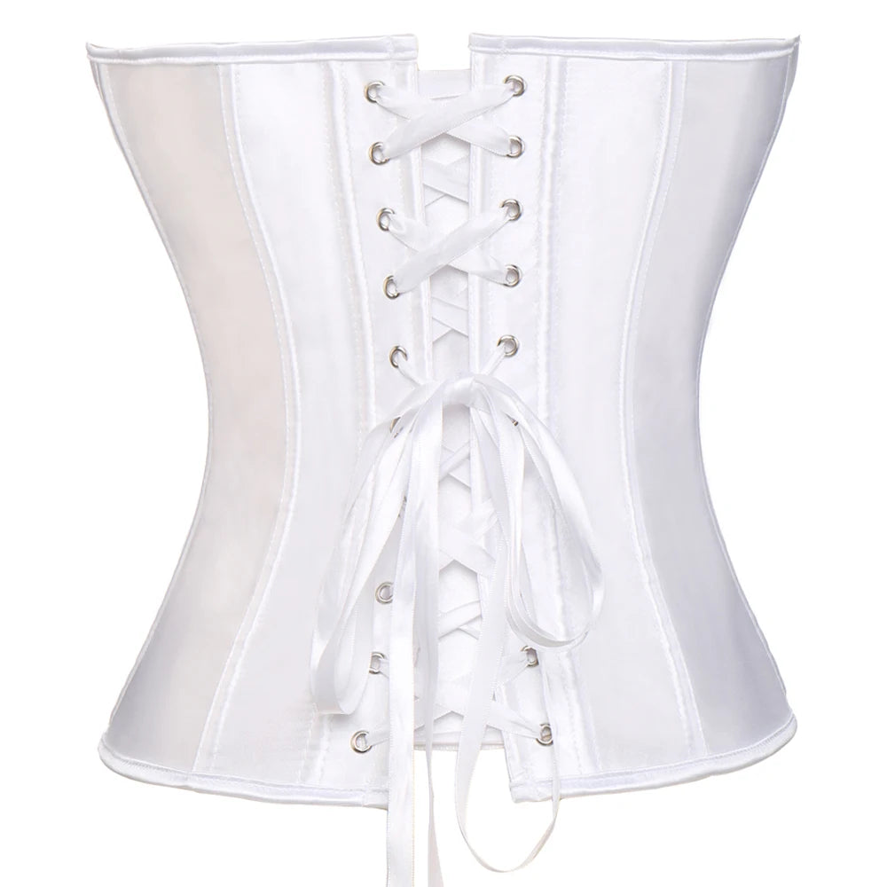 Women's Satin Corsets Top Lace Up Boned Punk Overbust Corset Bustier Lingerie Waist Cincher Body Shaper