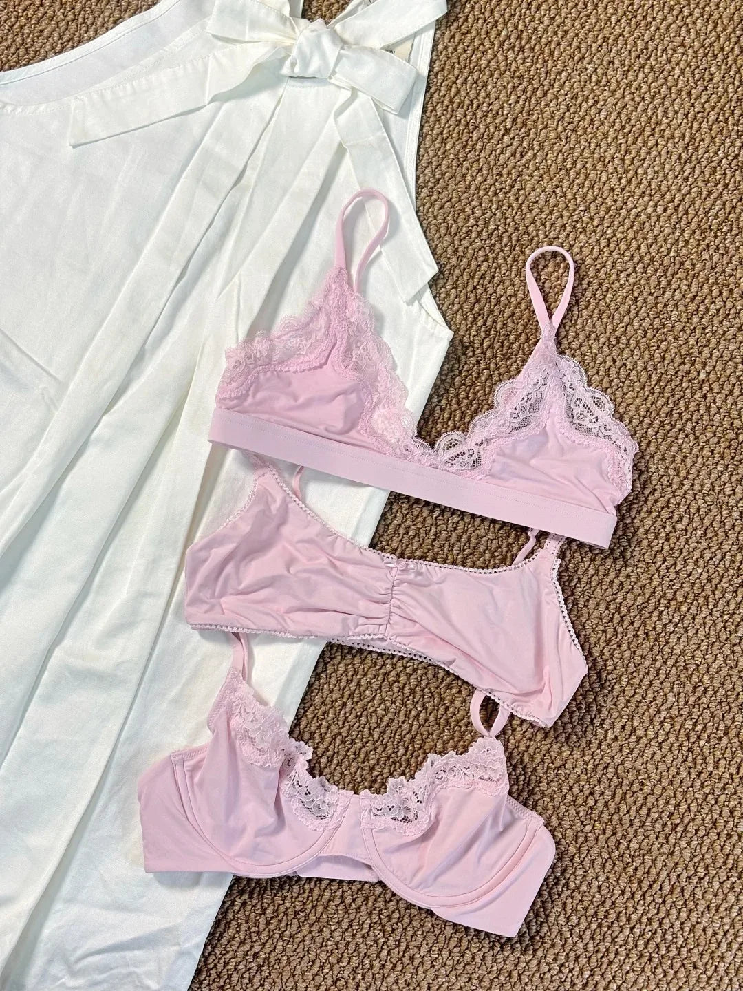 Solid Lace Thin Underwear Sets Women Slim Lift Comfortable Minimalist Without Steel Ring Bra Suit Sweet Y2K Sport Bras and Panty