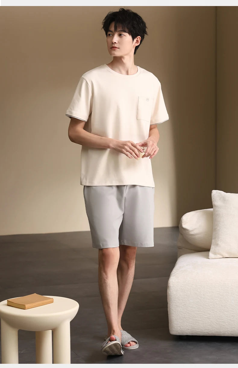 Pyjamas Male Full Pure Cotton Fashion Men Short Sleeve Short Pants Pajamas Set 2 Piece/set Summer Pijama Hombre Home Lounge Gift