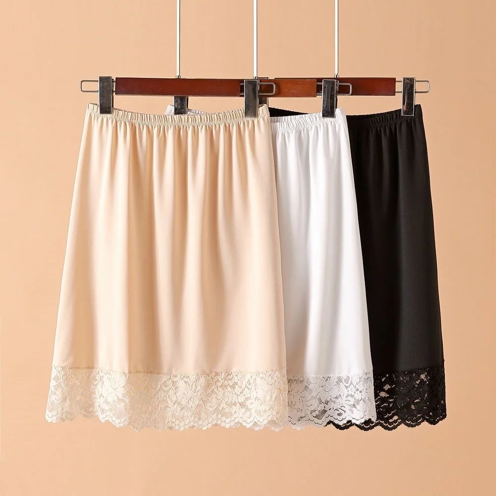 Womens Girls Modal Half Slips Underskirt Basic Soft Lace Trim Petticoat Underdress Intimates Safety Skirt Underwear
