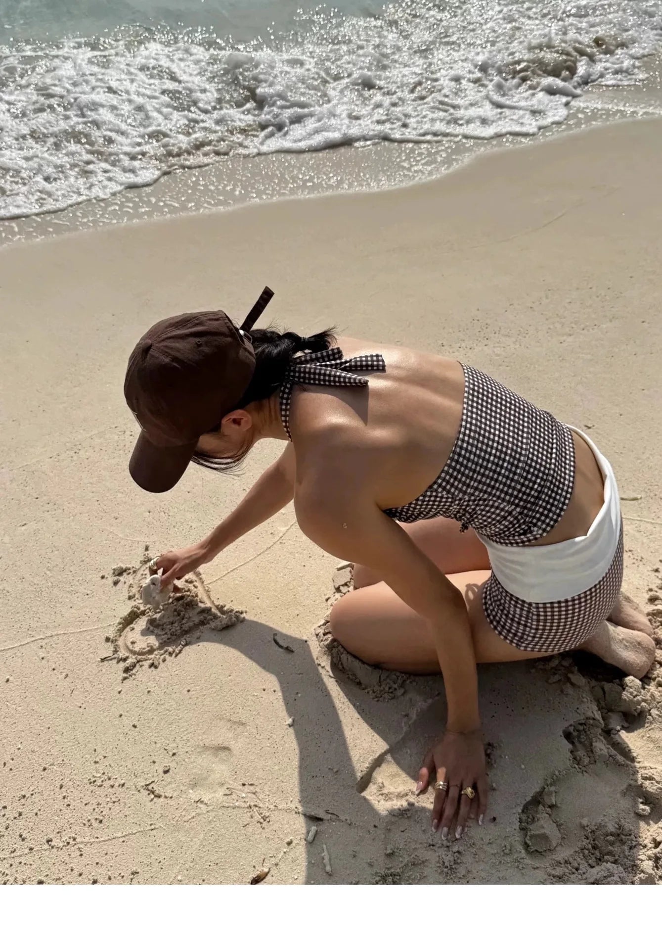 New Sexy Deep V Push Up Bikini Set High Waisted Checkered Brief Tummy Control Backless Two Piece Swimsuit for Beach Vacation