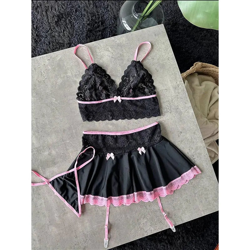 Lingerie Temptation Cosplay Uniform Transparent Bra And Panty Garter Underwear Set Dress Sexy Outfit Costumes Nightgowns Thong