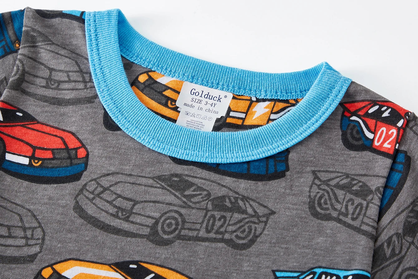 Kids Pajama Set 100% Cotton Soft Car Full Print Loungewear Nightwear Long Sleeve Pjs for Toddler Boys Girls Age 1-8 Years