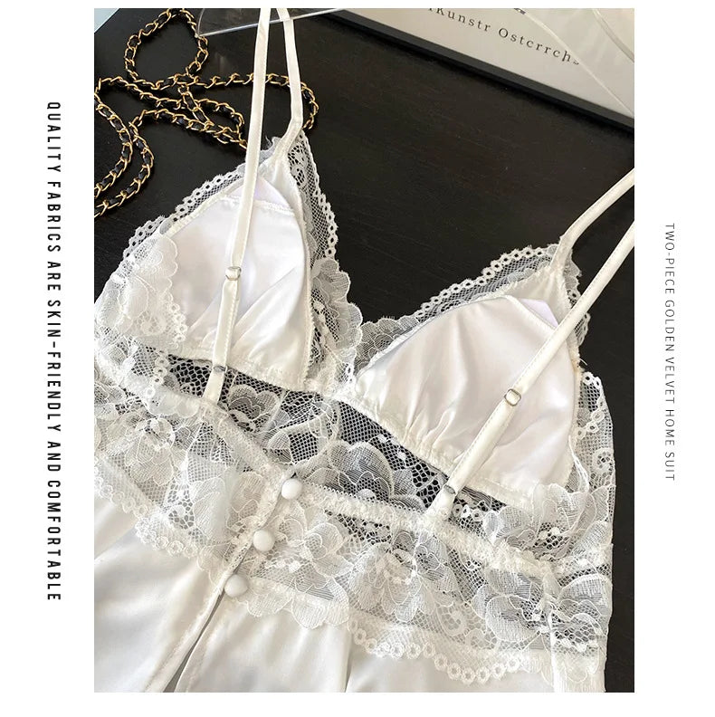 Sexy Intimate Lingerie Pajamas Set Hollow Out Lace Cami Shorts Pijamas Suit Spring Summer New Sleepwear Home Clothes Loungewear