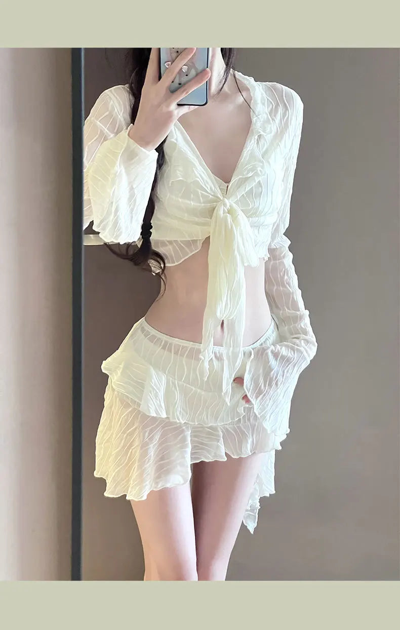 Swimsuit Women's Bikini New Slimming and Belly Covering Four Piece Set Sexy Pure Desire Split Vacation Soaking in Hot Springs