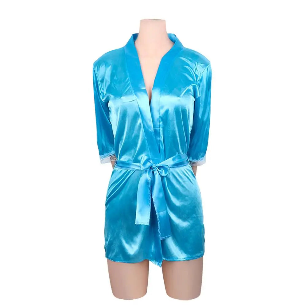 Women Satin Lace Pajamas Lingerie Robe Sleepwear Nightdress Underwear