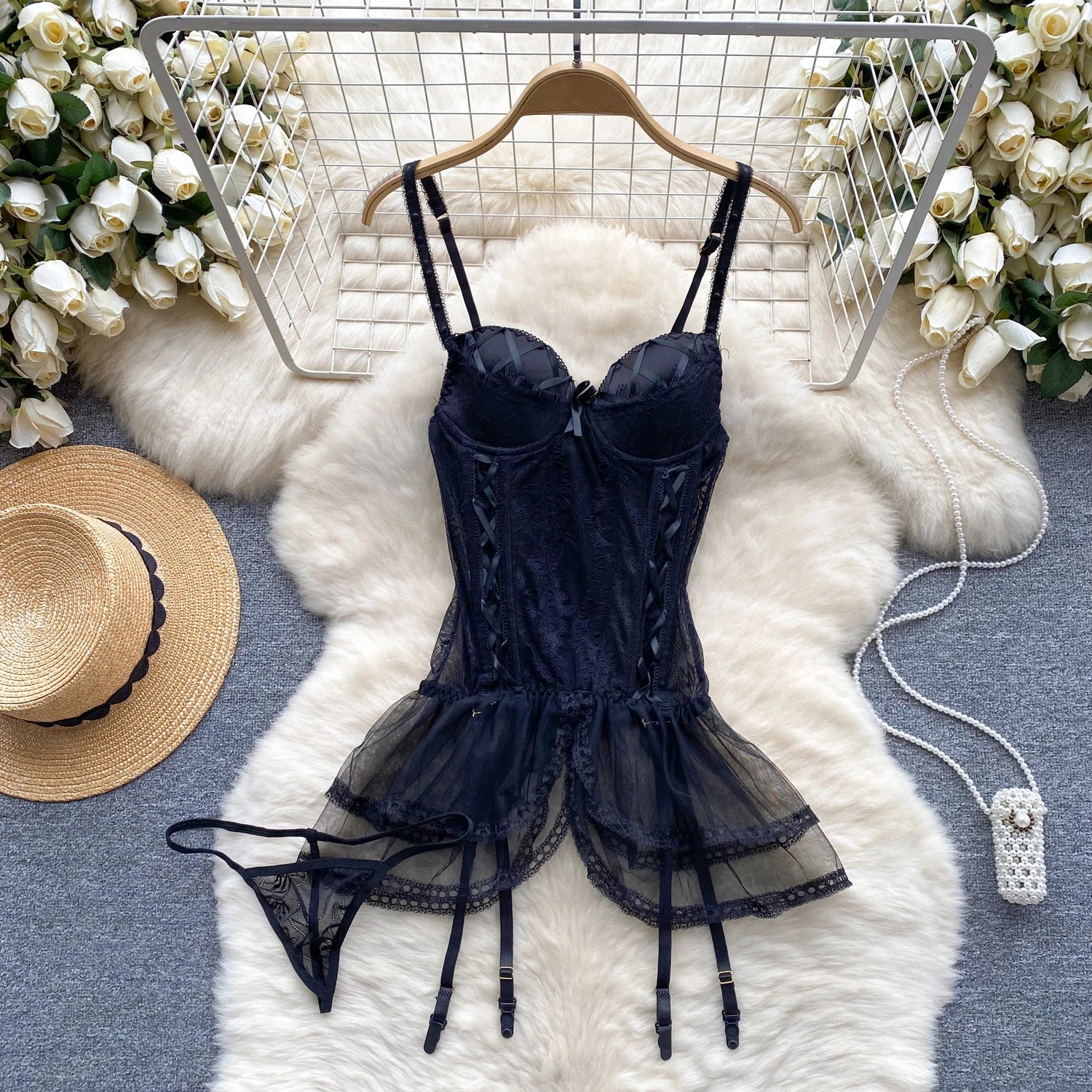 Backless Hotsweet Bow Lingerie For Women See Through Mesh Sexy Bunny Costume Lingerie Bodysuit 4 Piece Jumpsuit Spot Lace Cospla