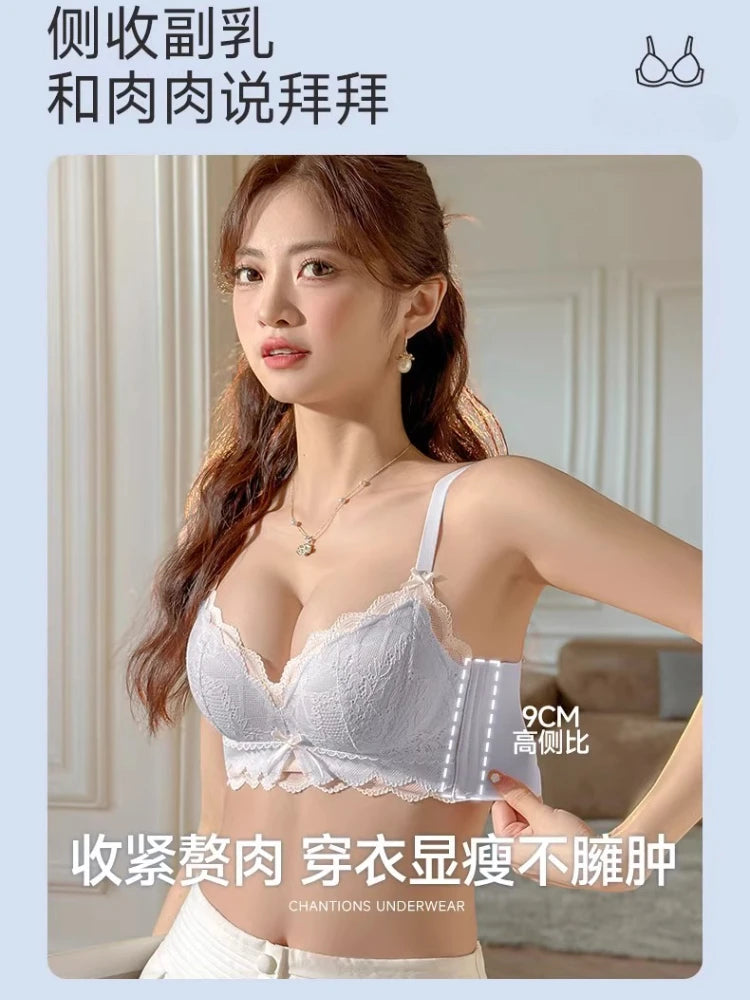 Comfortable Push Up Bra, Kawaii Japanese Lingerie for Small Breasts with Padded Inserts, Sexy Lace Bralette Enhance and Support