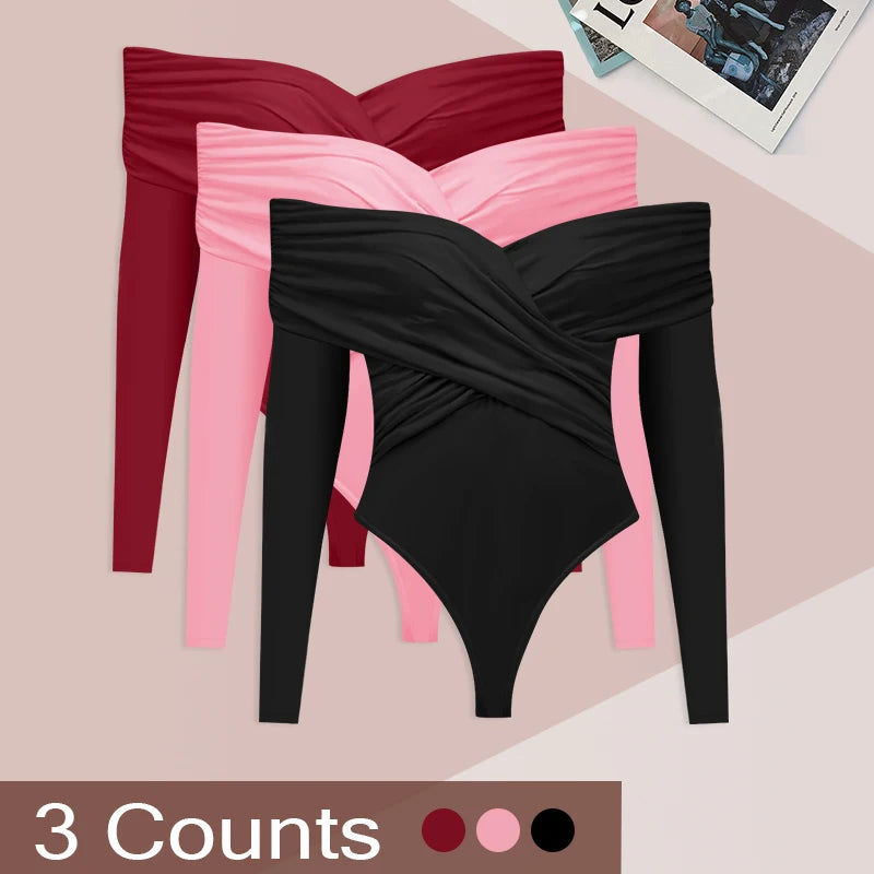 Sexy Women New three piece set Bodysuits Spring Backless Corset Slim Fashion Crossed Long Sleeves Casual Elegant Female Clothing
