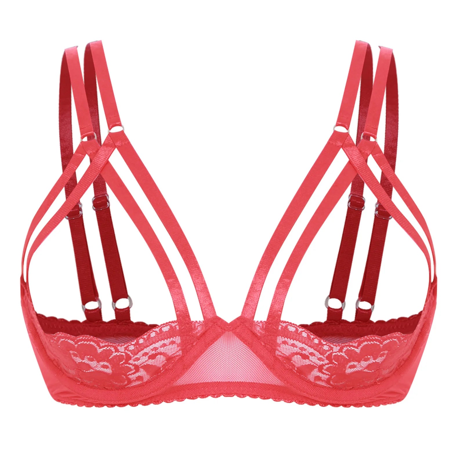Womens Lingerie 3/4 Lace Cup Bra Push Up Balconette Tops Cupless Brassiere Underwire Open Breast Cup Exposed Nipple Bralettle