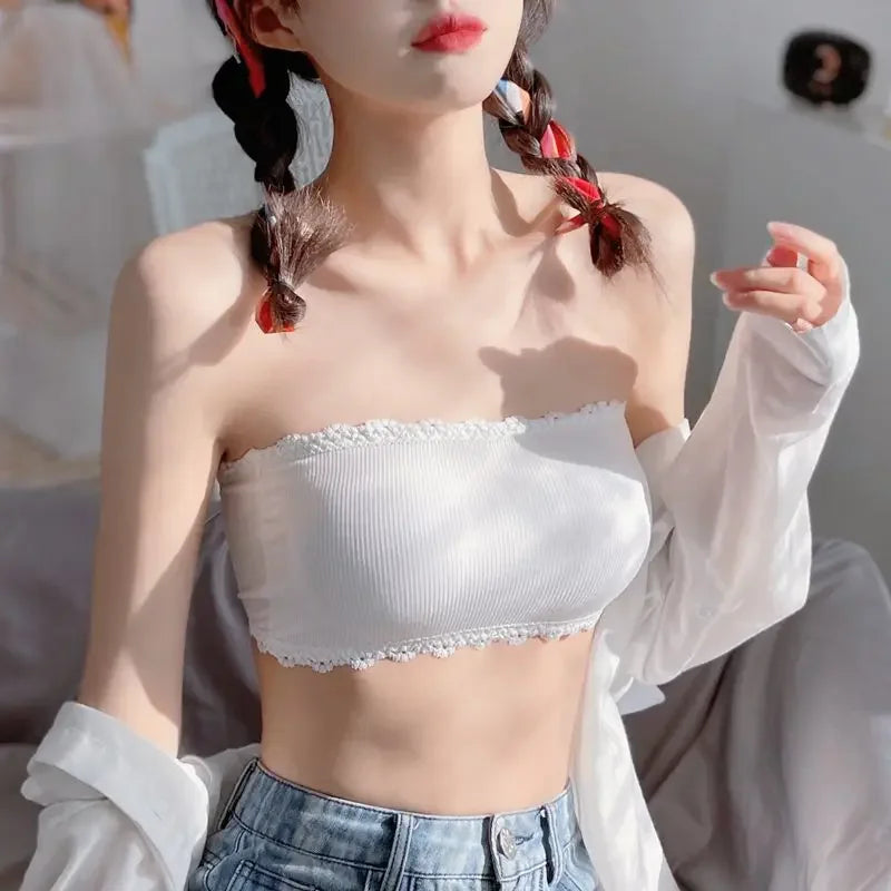 Summer Strapless Women Bras Back Lace Sexy Chest Tops Seamless Breathable Underwea Brassiere Solid Invisible Chest Wraps Bra