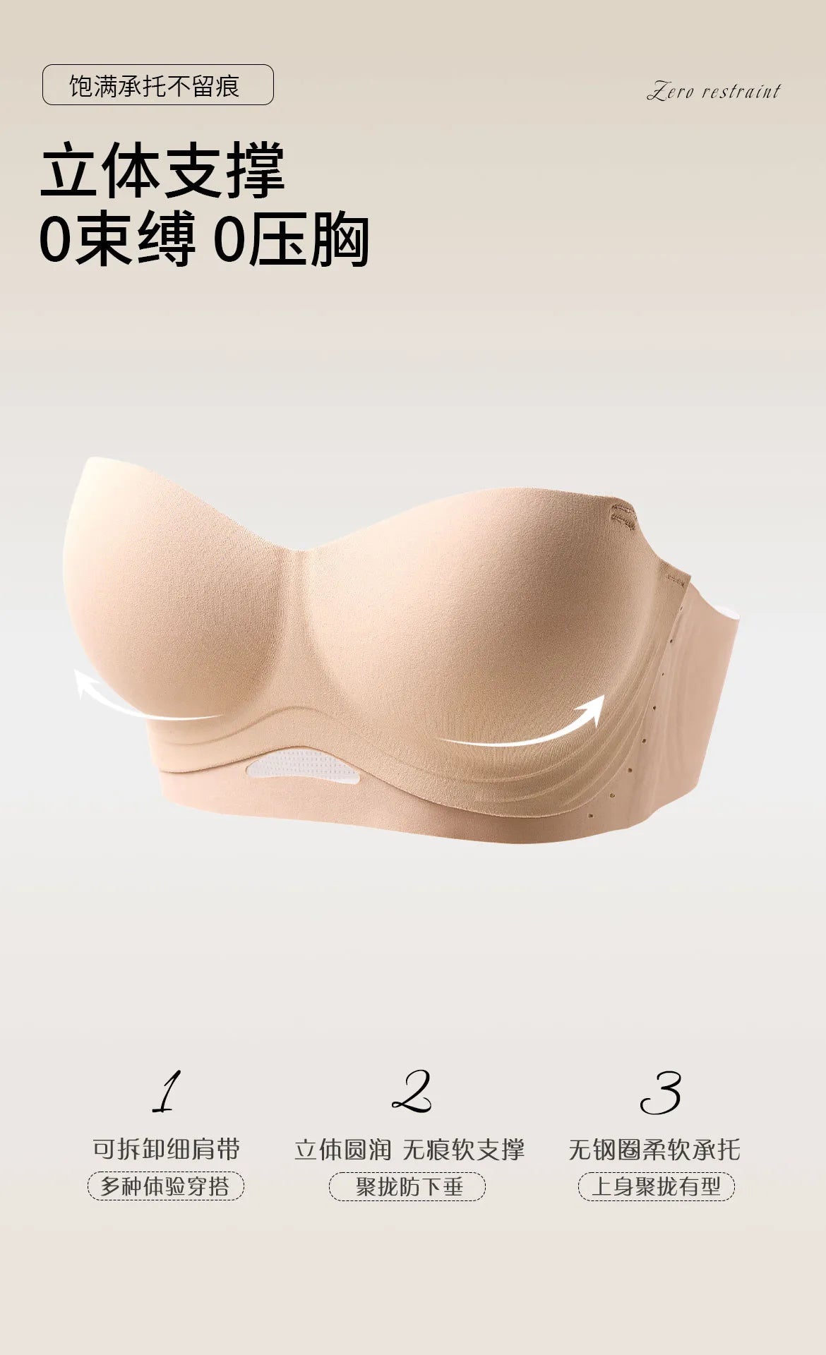 Summer Strapless Bandeau Bra, No Slip Push Up for Small Bust, Wireless Wrap Tube Top, Invisible Backless Bralette, Anti-Slip