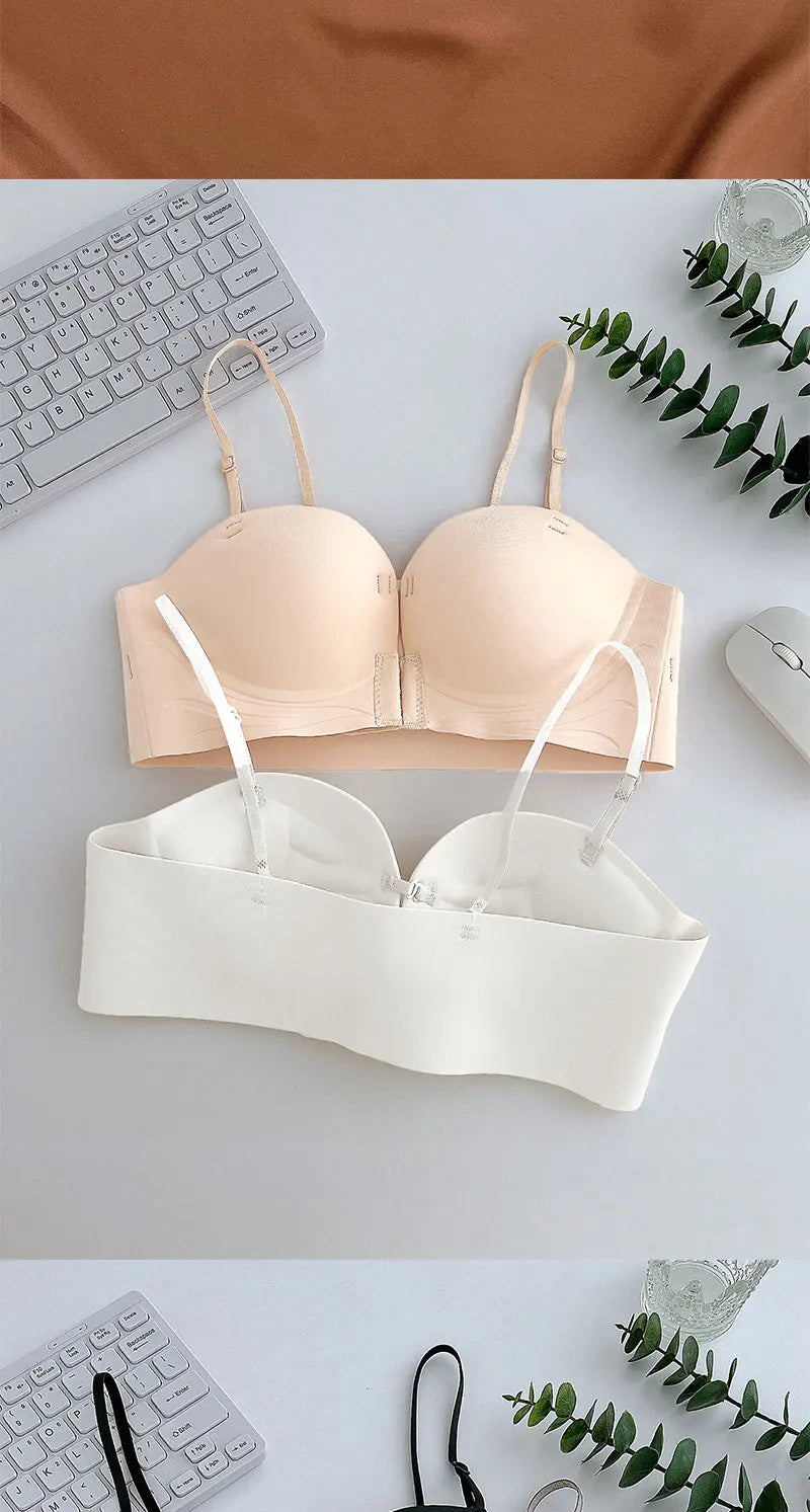 Front Closure Push Up Bras Women's Sexy Seamless Plunge No Steel Brassiere Thick Female Underwear Solid Color Invisible Lingerie