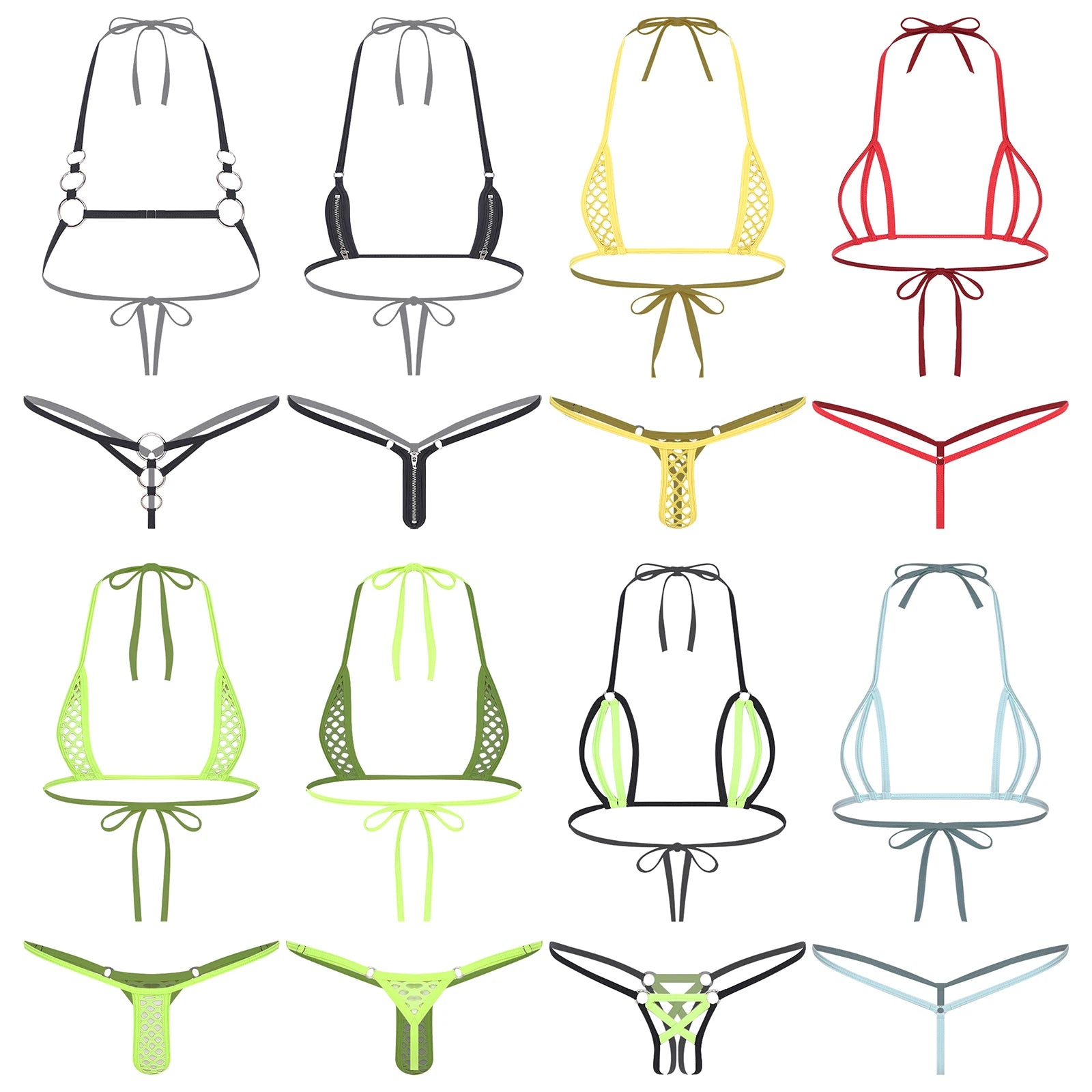 Womens Sexy Micro Bikini Swimsuit Lace-up Halter Bra Top with T-back Thong Lingerie Set Bathing Suit for Beach Night Pool Party