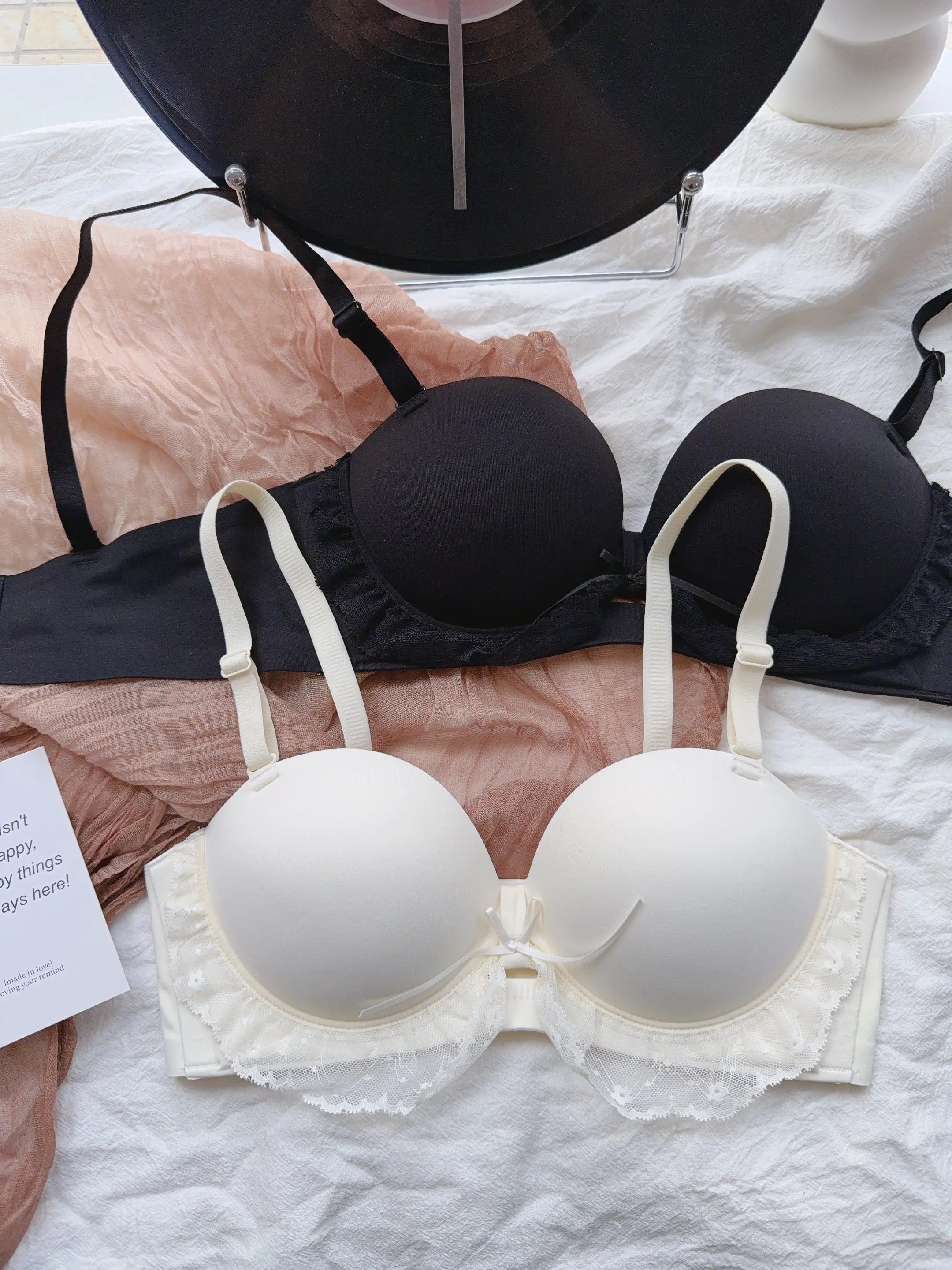 YEMOMO Red Half-Cup Lace Bra Set for Small Chests Adjustable Support Anti-Sagging Push Up Sexy Lingerie Set Women Birthday Gift
