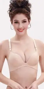 Ladies' Super Push-Up Bras with Lace-Up Steel Ring Comfortable Soft Cushion and Enhanced Support