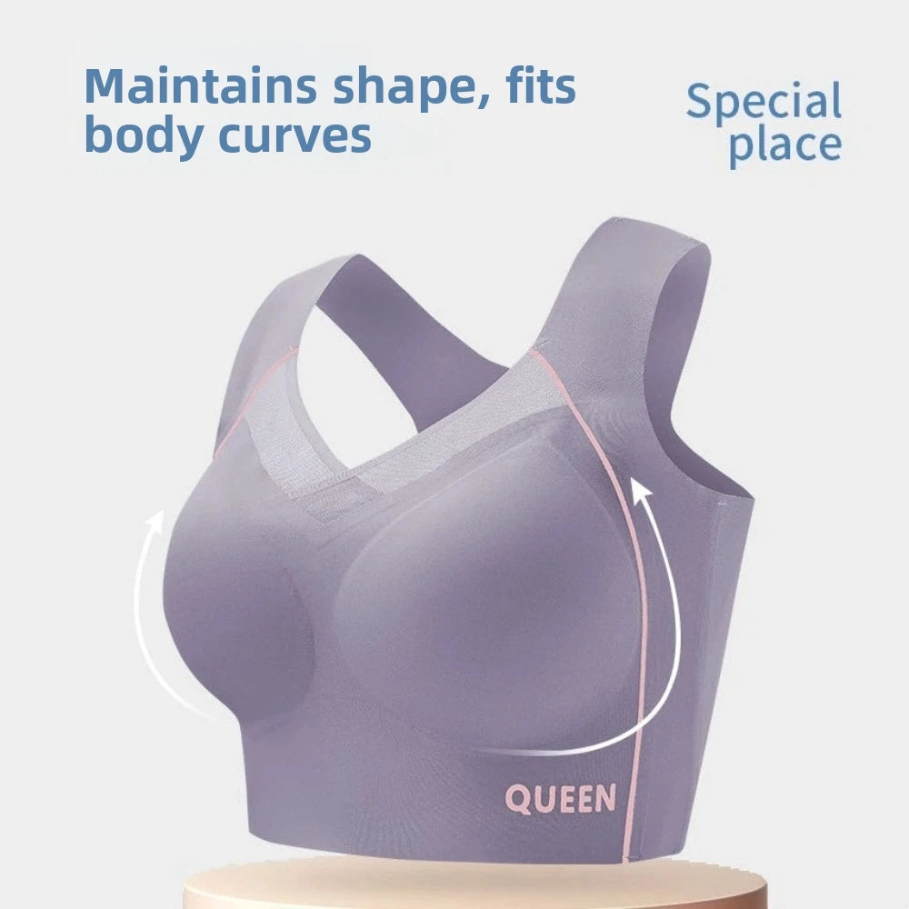 Soft Elastic Traceless Wireless V Bra Mesh V Neck Gathered Breasts Seamless Bras Shockproof Lingerie Push Up Underwear Running
