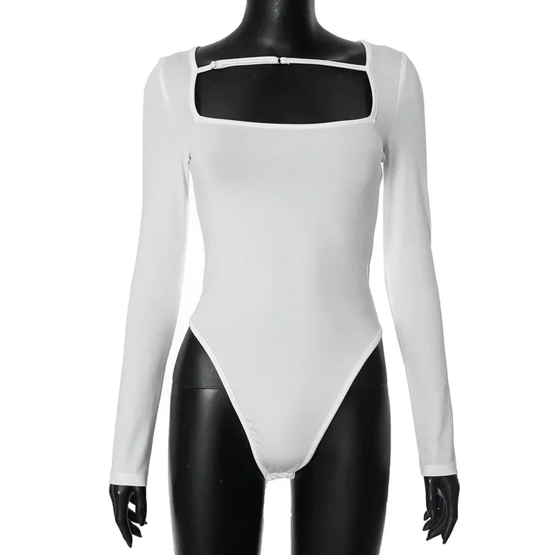 Long Sleeve Corset Top One-Pieces Bodysuit Lingerie Lace-up Bustier Women Y2k Lenceria Femenina Square Collar Sexy Body Feminino