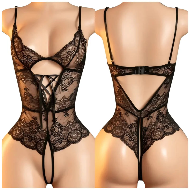 Hot Erotic Lingerie Set For Women Lace Nightgowns Dress Sexy Costumes Open Crotch Pajamas Sets See Through Transparent Bodysuits