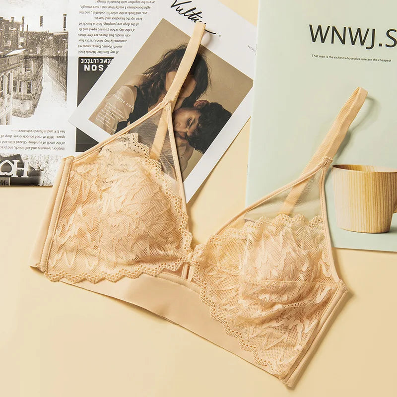 Lace Bras for Women Push Up Bra Non-wire Bralettes Solid Color Patchwork Lace Brassiere Fixed Cup Padded Underwear Sexy Lingerie