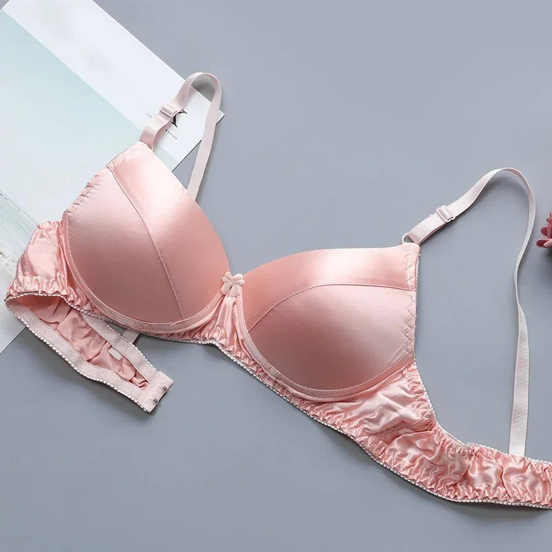 Comfortable Double Sided Silk Bra Without Steel Rims for Women B Cup Thin Oversized Wireless Bra  Soft Comfort Lingerie