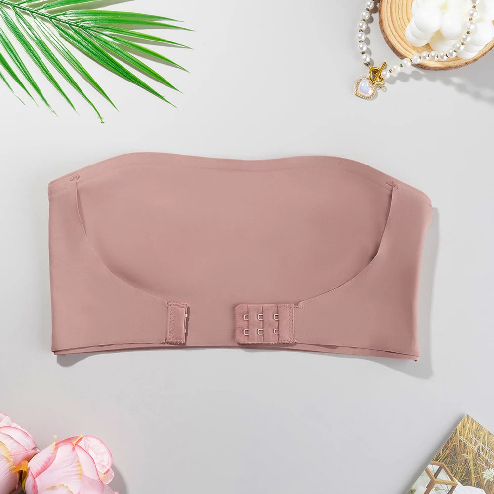 Women's Strapless Push Up Bra Sexy Seamless No Padding Front Button Bra Comfortable Smooth Backless Non Slip Unlied Brassiere
