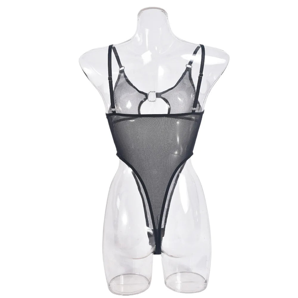Sheer Mesh Bodysuit Open Back Lingerie Sexy See-Through Teddy Cut Out Front Daring Provocative Underwear Bodysuit for Women