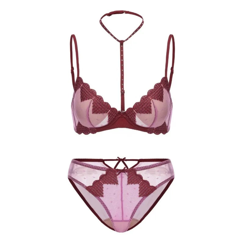 Lace Plunge Bra Push Up Bralette See Through Mesh Lingerie Double Layer Deep V Top Flattering Fit for Petite Bust Everyday Wear