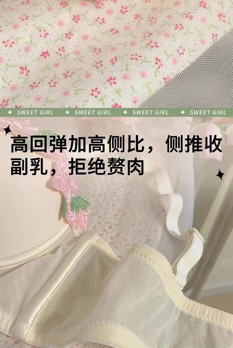 New French Retro Sexy Lace Sweet Floral Embroidery Bra Push-up Bra