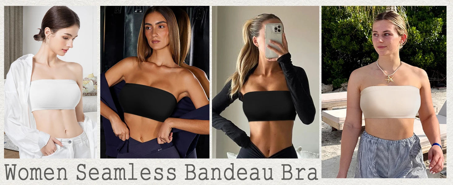 Women Tube Strapless Bra Chest Wrap Bandeau Unlined Seamless Breathable Comfortable Underwear Tops with Clear Straps