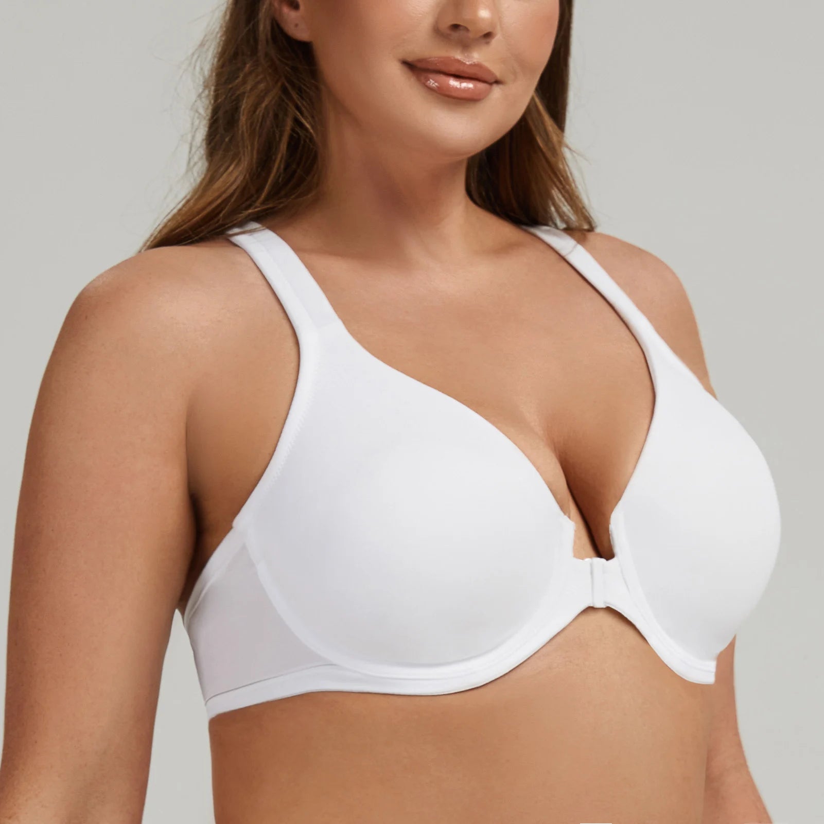 MELENECA Women's Racerback Full Coverage Front Closure Bras Plunge Unlined Seamless Underwire Bra