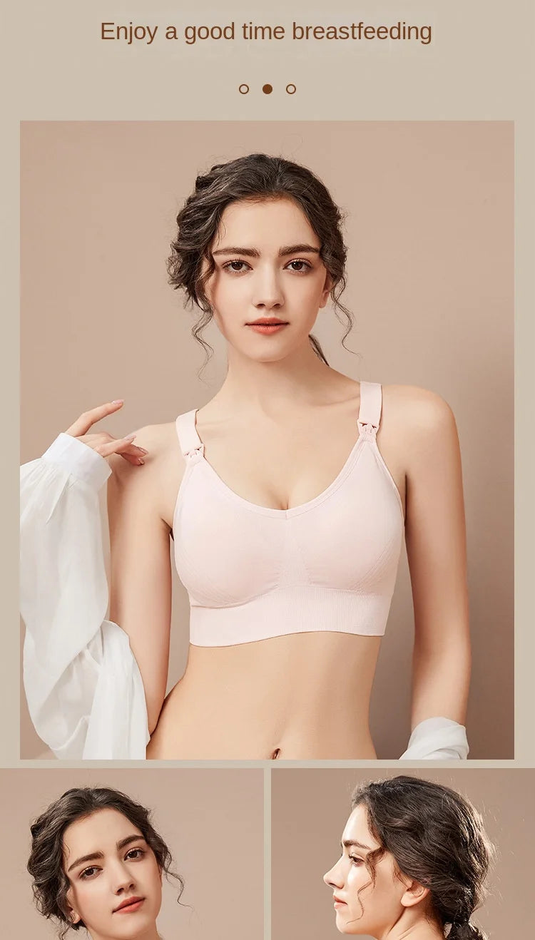 Wire-Free Nursing Bra for Pregnant Women with Large Bust Front Clip Maternity Full Cup Breathable Supportive Nursing Bras