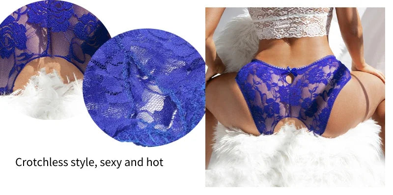 Women's Lingerie Crotchless Panties Low-waist Lace Transparent Underwear Strappy Thongs Intimates Femme Erotic Briefs