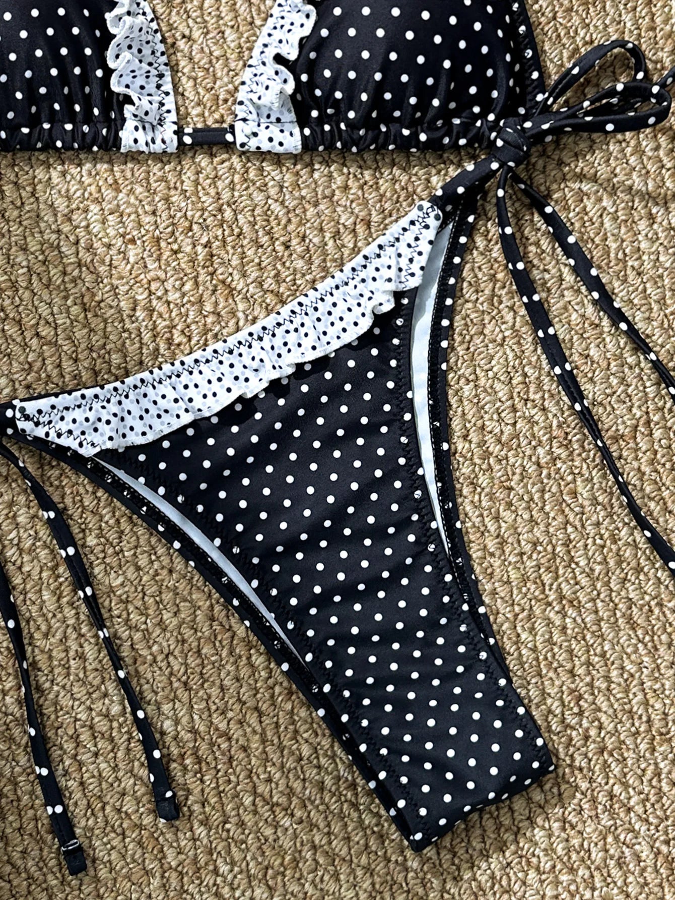 Bikini Swimsuit Women 2026 Cute Sexy with Tie Straps Small Chest Gathering Polka Dot Two-piece Triangle Swimsuit Vacation Spring