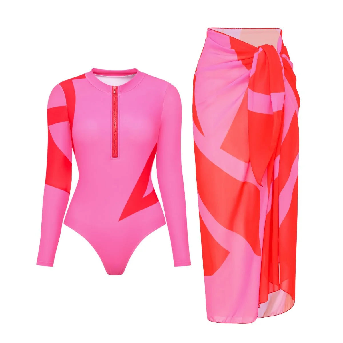 Women’s One-Piece Surfing Swimsuit with Cover-Up Dress – Long Sleeve Swimwear Rash Guard Holiday Bathing Suit Set Surf Suit