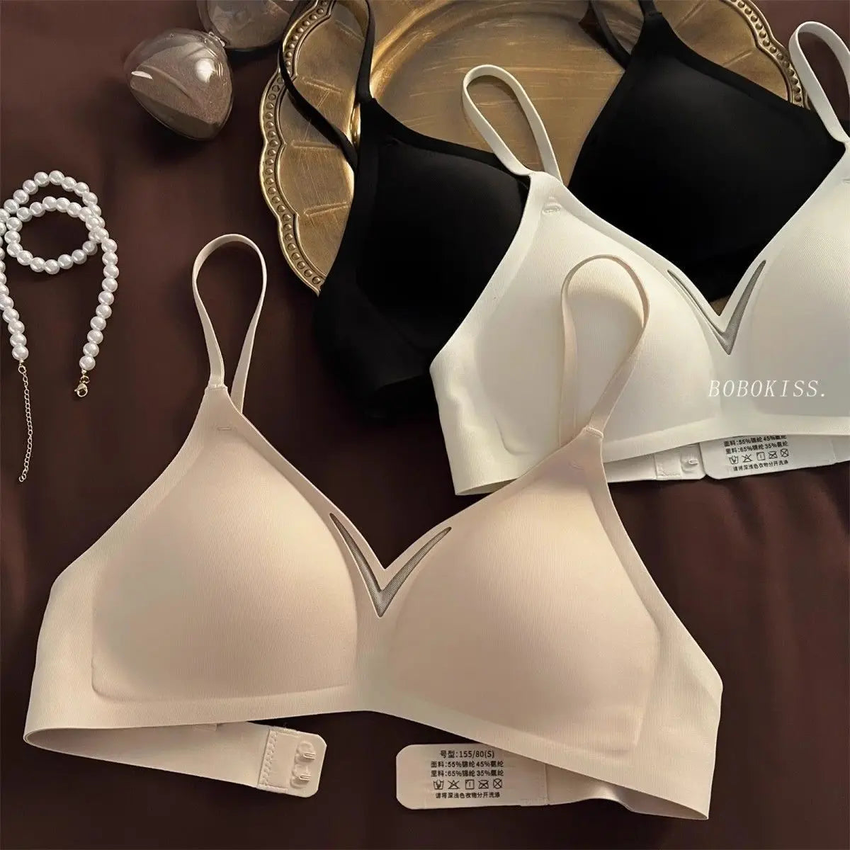 Women Wireless Bra Lightweight Seamless Push-Up Anti-Sagging Adjustable Thin Straps Black&White Soft Comfort Daily Wear Lingerie